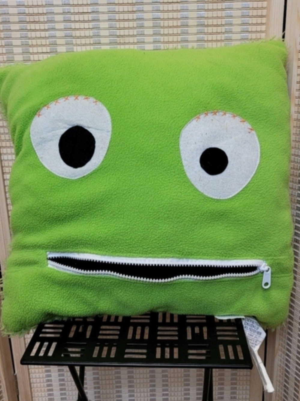 Plush Green Monster Zip Pillow